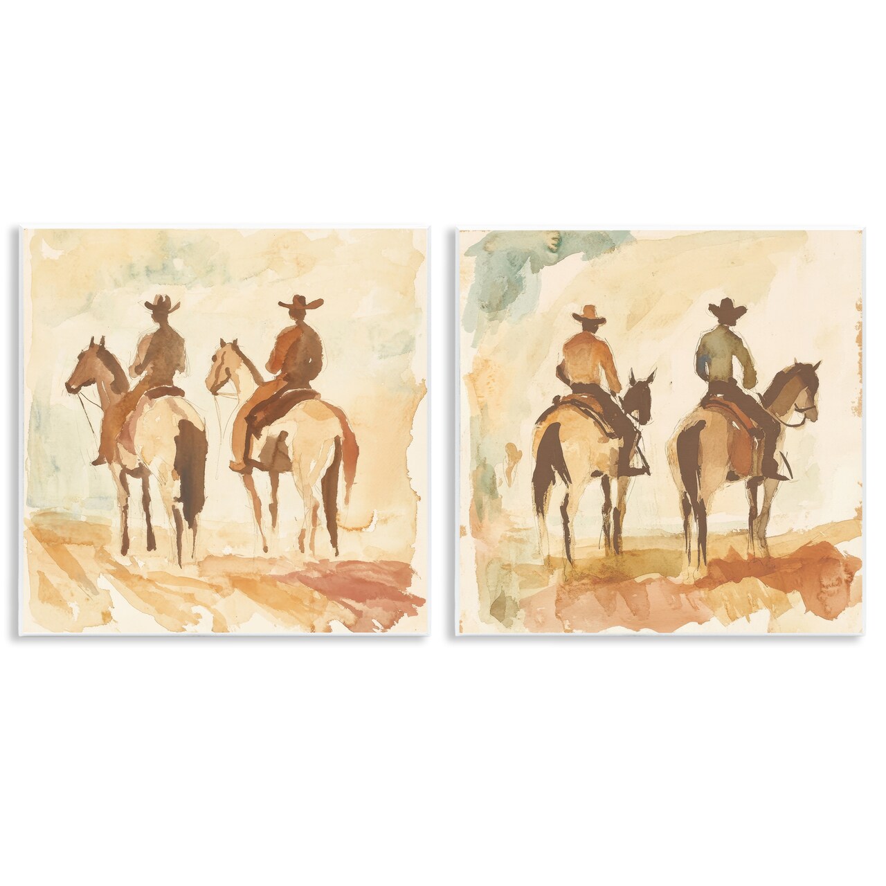 Stupell Industries Western Watercolor Cowboy Pairs 2pc Wall Plaque Set, design by Petal Prints Design